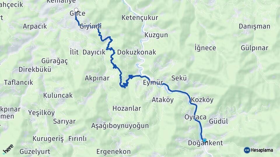 Giresun Doğankent Güce Arası Kaç Km - Yol Haritası