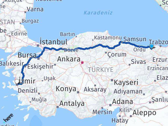 Giresun Doğankent İzmir Arası Kaç Km - Yol Haritası