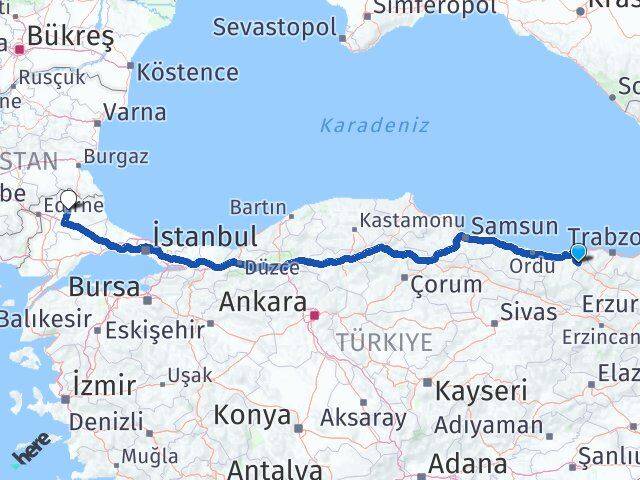 Giresun Doğankent Kırklareli Arası Kaç Km - Yol Haritası