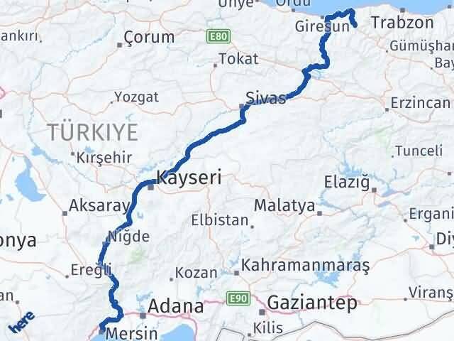 Giresun Doğankent Mersin Arası Kaç Km - Yol Haritası