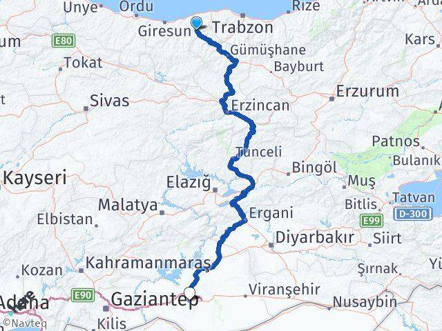 Giresun Doğankent Şanlıurfa Arası Kaç Km - Yol Haritası