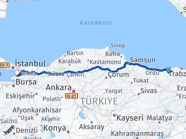 Giresun Doğankent Yalova Arası Kaç Km - Yol Haritası