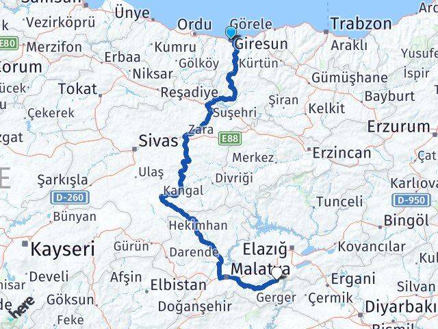 Giresun Doğanyol Arası Kaç Km - Yol Tarifi