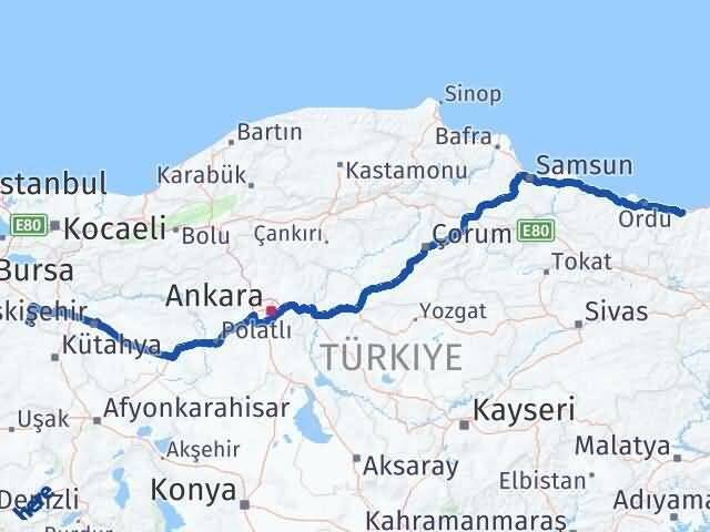 Giresun Domaniç Kütahya Arası Kaç Km - Yol Haritası
