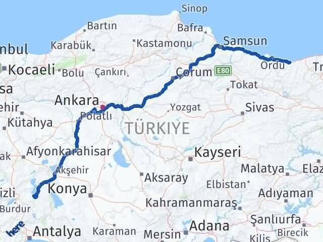 Giresun Eğirdir Isparta Arası Kaç Km - Yol Haritası