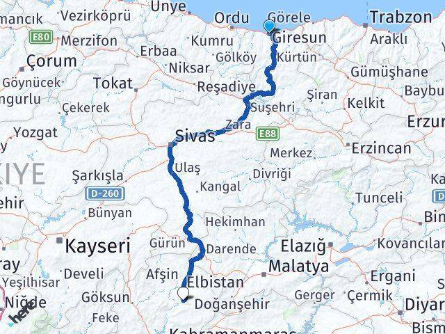 Giresun Ekinözü Arası Kaç Km - Yol Tarifi