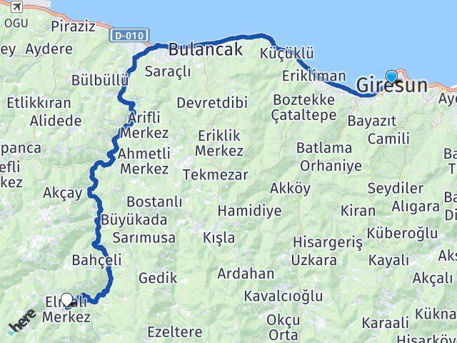 Giresun Elmalı Bulancak Arası Kaç Km - Yol Haritası