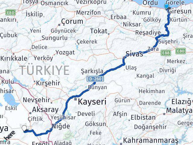 Giresun Emirgazi Arası Kaç Km - Yol Tarifi