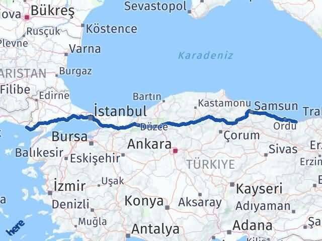 Giresun Enez Edirne Arası Kaç Km - Yol Haritası