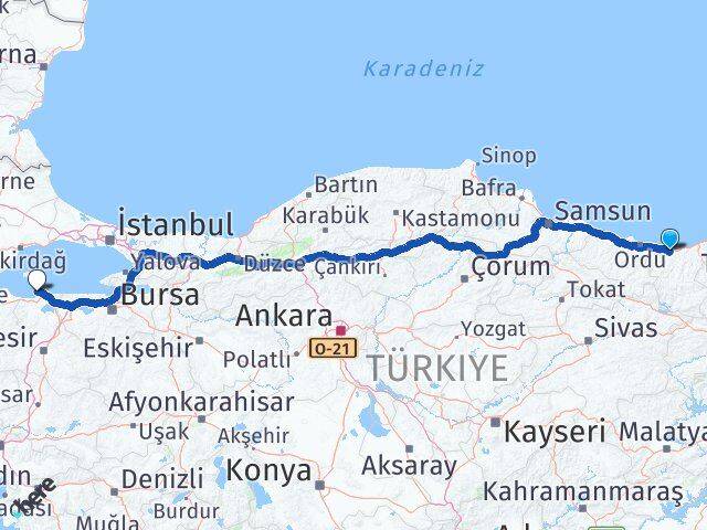 Giresun Erdek Balıkesir Arası Kaç Km - Yol Haritası