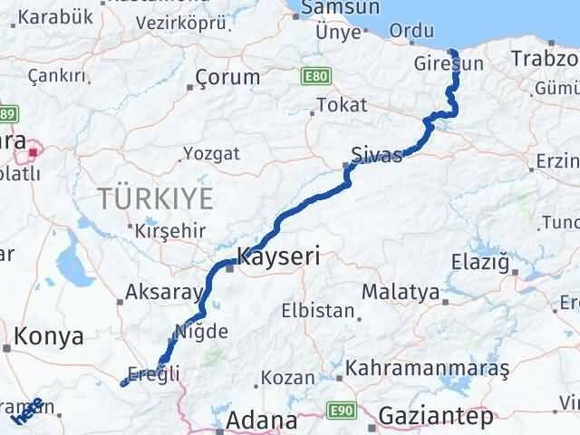 Giresun Ereğli Konya Arası Kaç Km - Yol Haritası