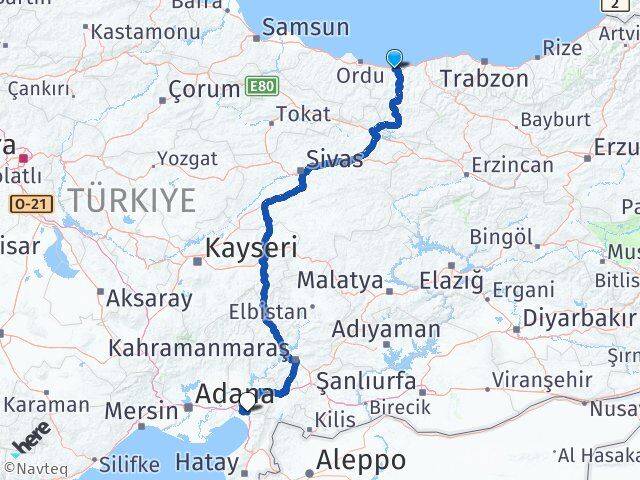 Giresun Erzin Hatay Arası Kaç Km - Yol Haritası