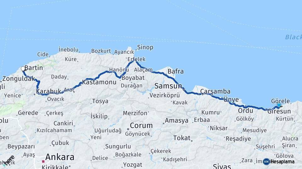 Giresun Espiye Bartın Arası Kaç Km - Yol Haritası