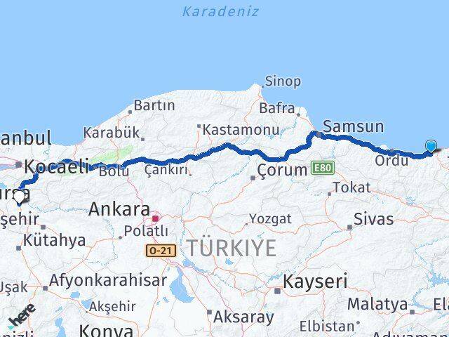 Giresun Espiye Bilecik Arası Kaç Km - Yol Haritası