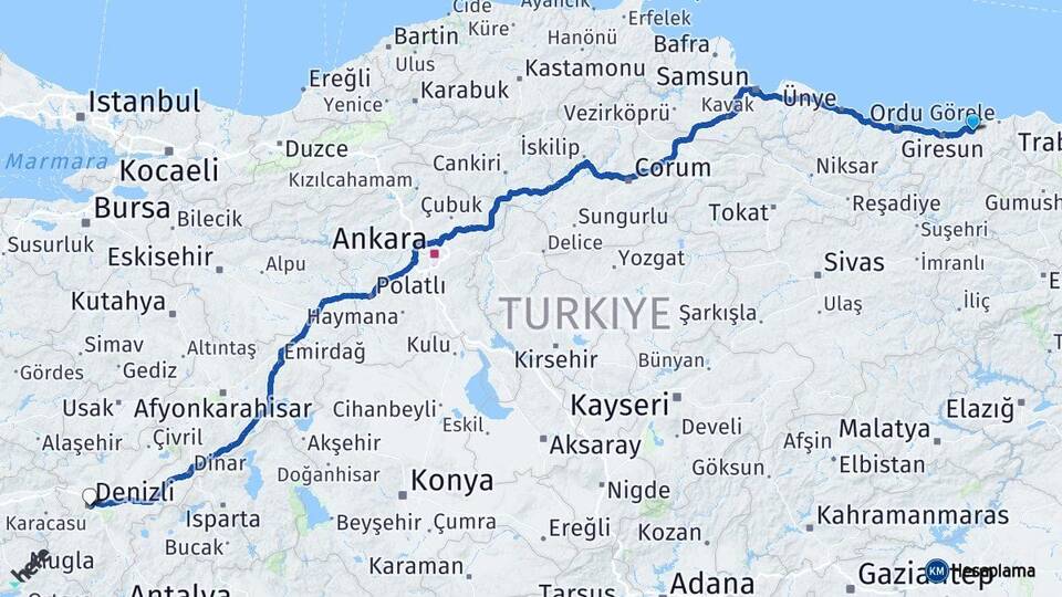 Giresun Espiye Denizli Arası Kaç Km - Yol Haritası
