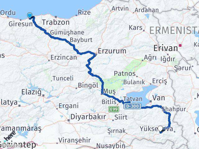 Giresun Espiye Hakkari Arası Kaç Km - Yol Haritası