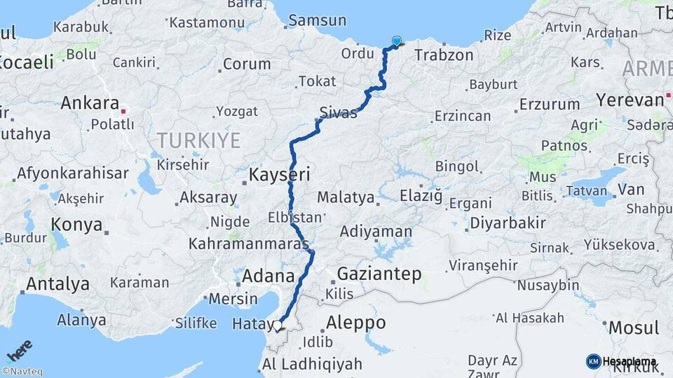 Giresun Espiye Hatay Arası Kaç Km - Yol Haritası