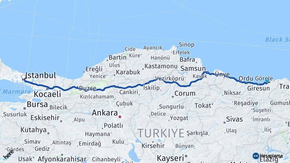 Giresun Espiye İstanbul Arası Kaç Km - Yol Haritası