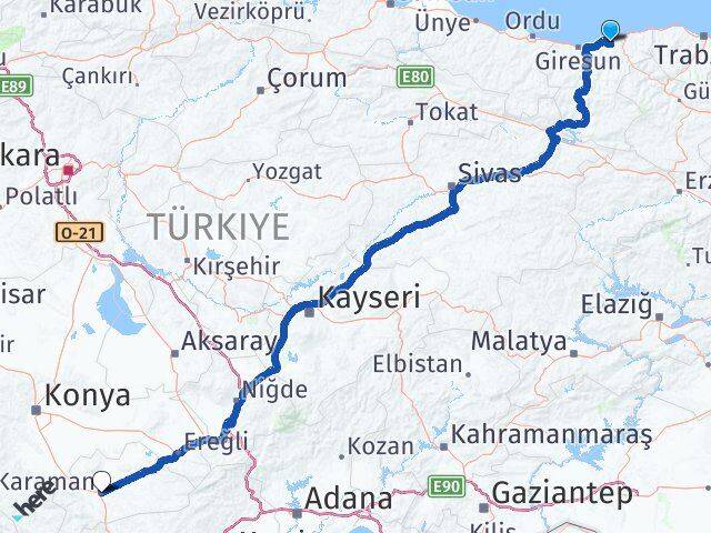 Giresun Espiye Karaman Arası Kaç Km - Yol Haritası