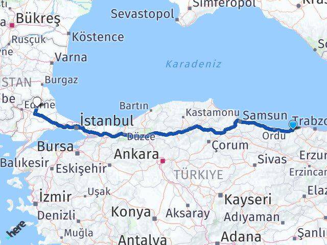Giresun Espiye Kırklareli Arası Kaç Km - Yol Haritası