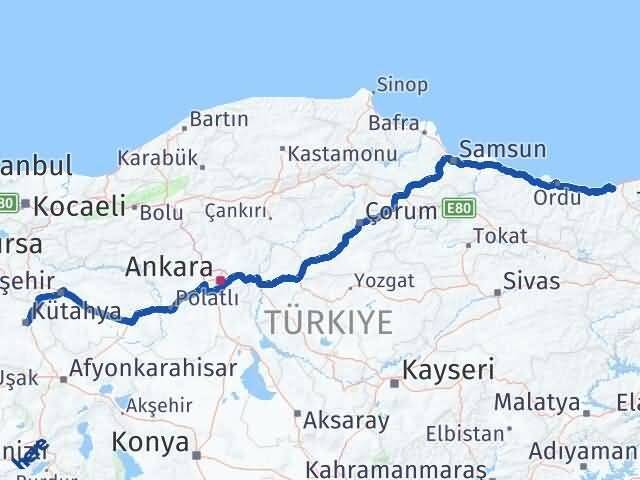 Giresun Espiye Kütahya Arası Kaç Km - Yol Haritası