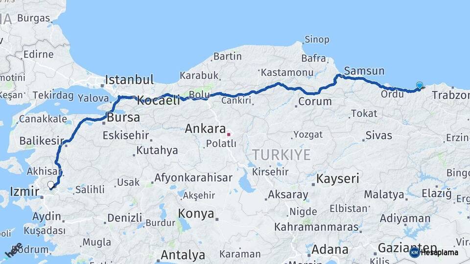 Giresun Espiye Manisa Arası Kaç Km - Yol Haritası