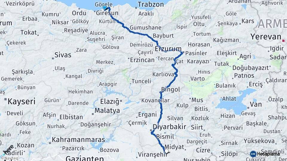 Giresun Espiye Mardin Arası Kaç Km - Yol Haritası