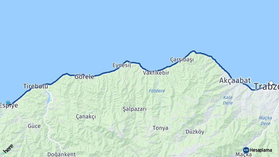 Giresun Espiye Trabzon Arası Kaç Km - Yol Haritası