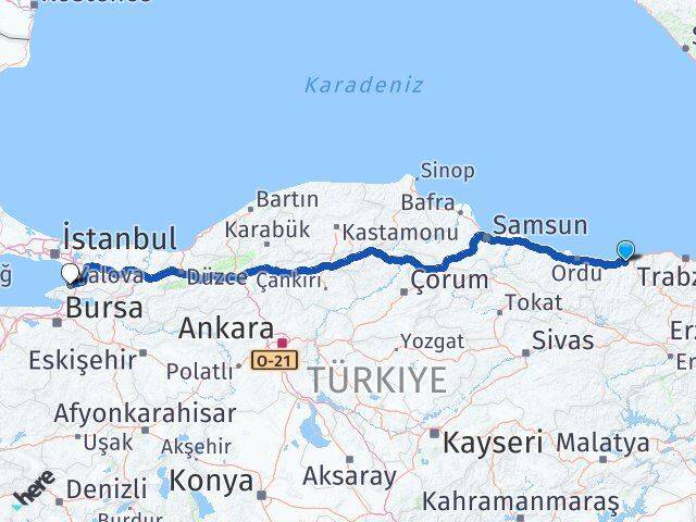 Giresun Espiye Yalova Arası Kaç Km - Yol Haritası
