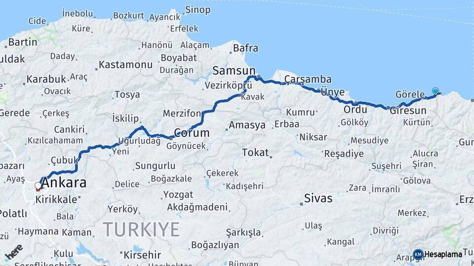 Eynesil Ankara Arası Kaç Km - Yol Tarifi