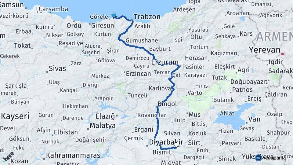 Eynesil Batman Arası Kaç Km - Yol Tarifi