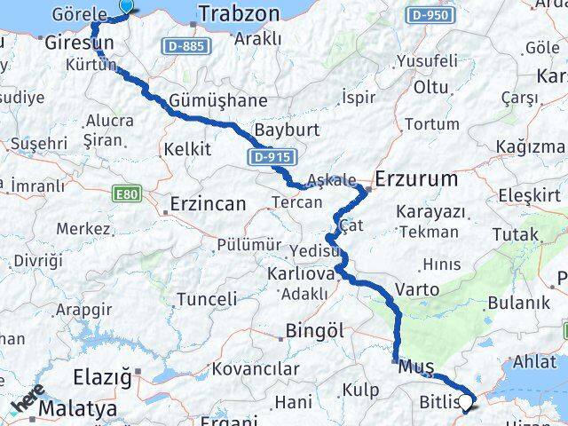 Eynesil Bitlis Arası Kaç Km - Yol Tarifi