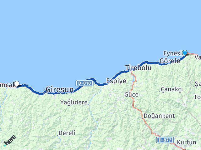 Giresun Eynesil Bulancak Arası Kaç Km - Yol Haritası