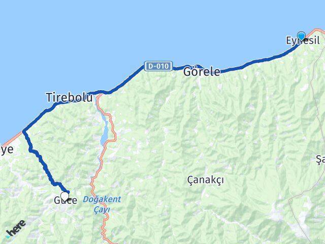Giresun Eynesil Güce Arası Kaç Km - Yol Haritası