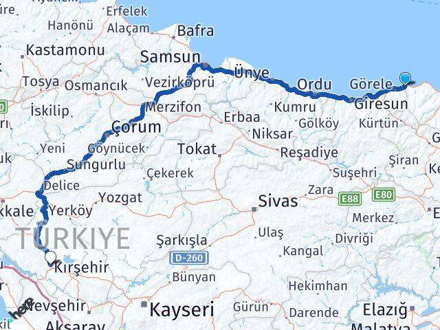 Eynesil Kırşehir Arası Kaç Km - Yol Tarifi