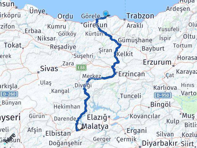 Eynesil Malatya Arası Kaç Km - Yol Tarifi