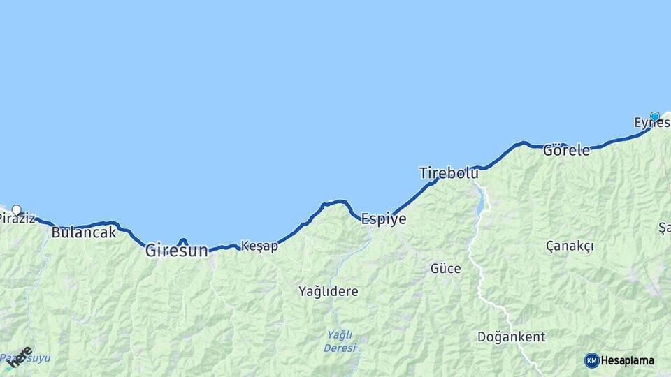 Giresun Eynesil Piraziz Arası Kaç Km - Yol Haritası