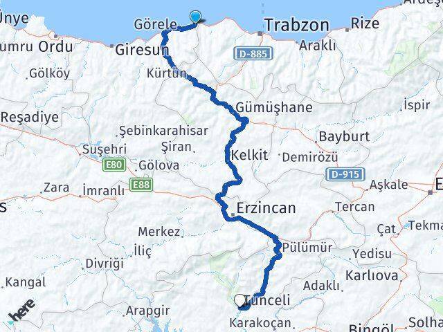 Eynesil Tunceli Arası Kaç Km - Yol Tarifi