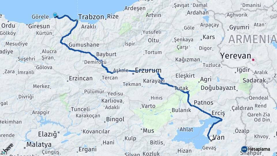 Eynesil Van Arası Kaç Km - Yol Tarifi