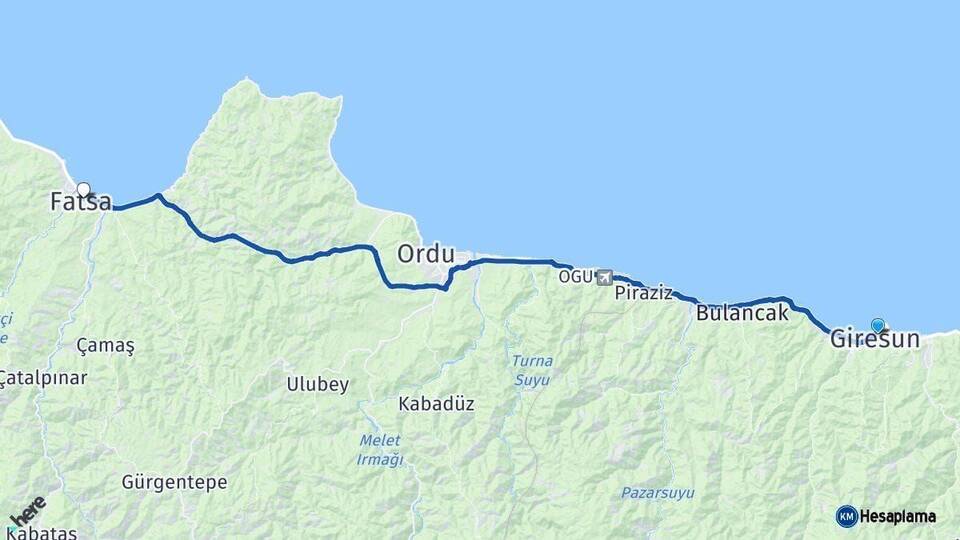 Giresun Fatsa Ordu Arası Kaç Km - Yol Haritası