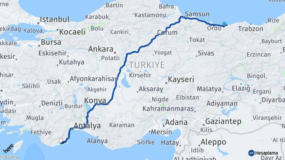 Giresun Finike Antalya Arası Kaç Km - Yol Haritası