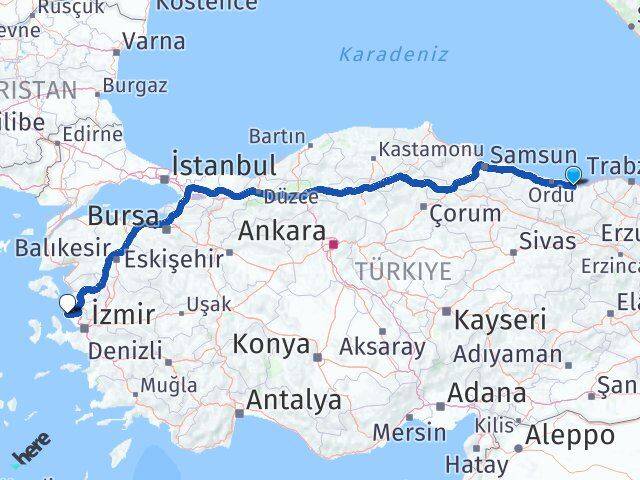 Giresun Foça İzmir Arası Kaç Km - Yol Haritası