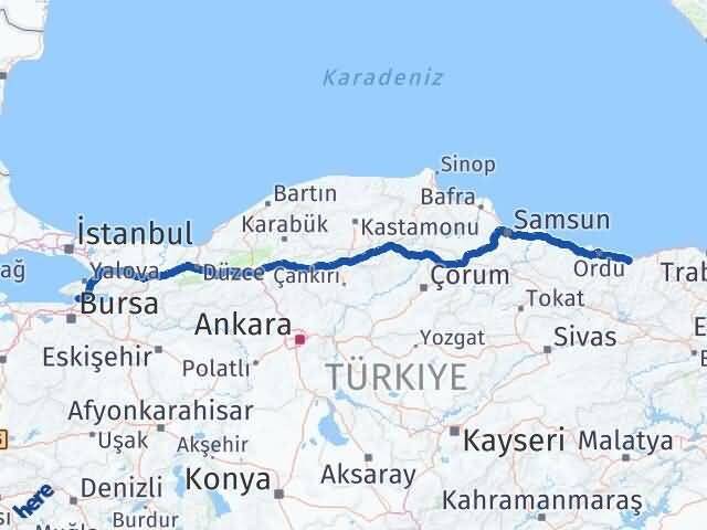 Giresun Gemlik Bursa Arası Kaç Km - Yol Haritası