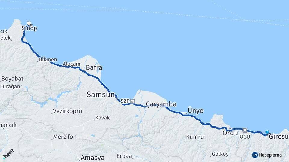 Giresun Giresun Otogarı Arası Kaç Km - Yol Tarifi