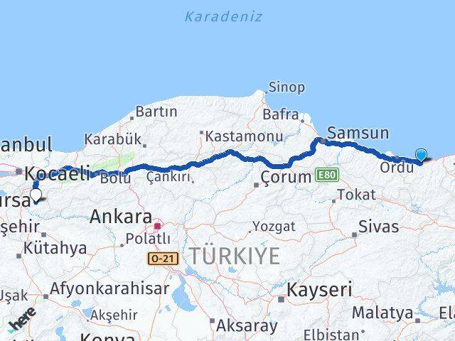 Giresun Gölpazarı Bilecik Arası Kaç Km - Yol Haritası