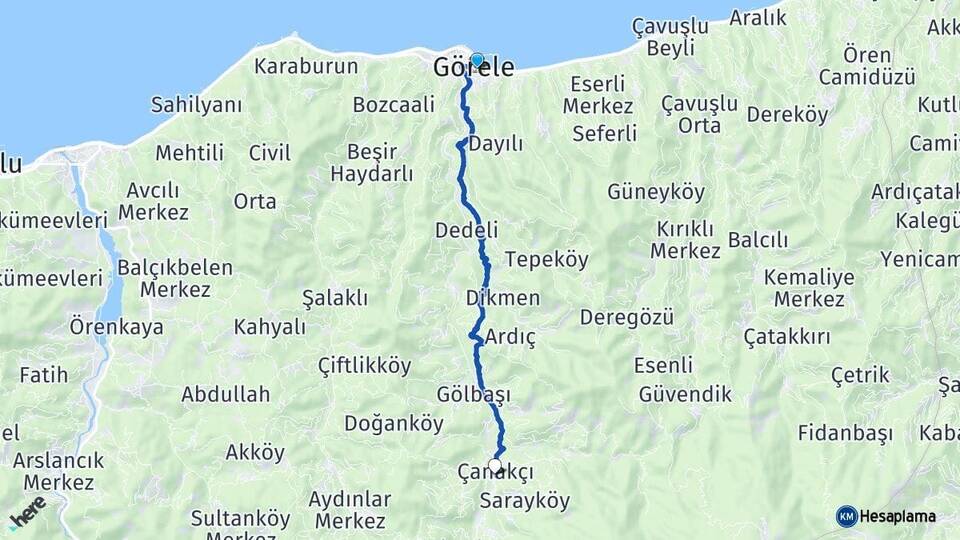 Giresun Görele Çanakçı Arası Kaç Km - Yol Haritası