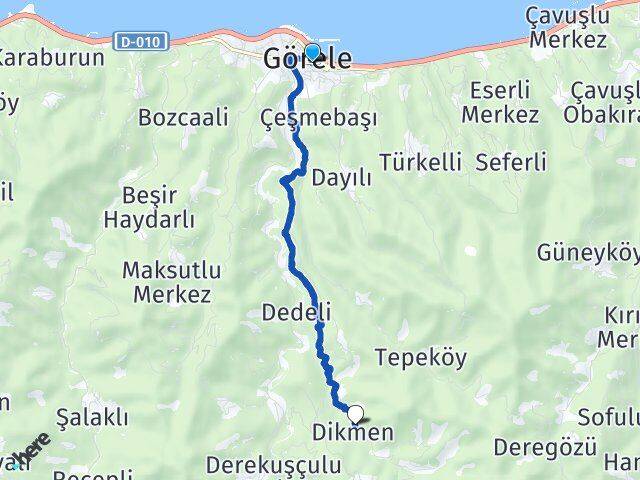 Giresun Görele Dikmen Görele Arası Kaç Km - Yol Haritası