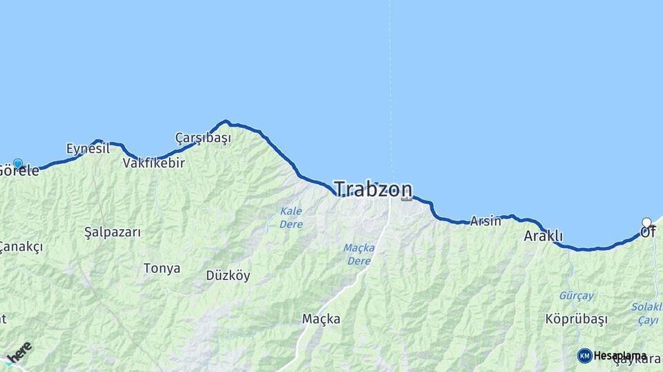 Giresun Görele Of Trabzon Arası Kaç Km - Yol Haritası