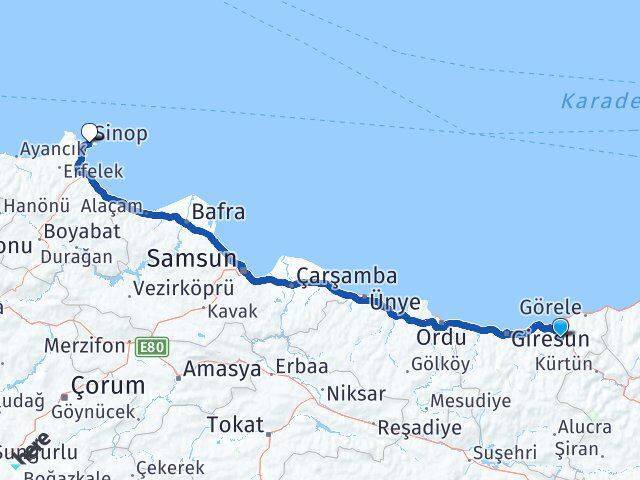 Güce Sinop Arası Kaç Km - Yol Tarifi