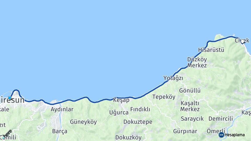 Giresun Gülburnu Espiye Arası Kaç Km - Yol Haritası